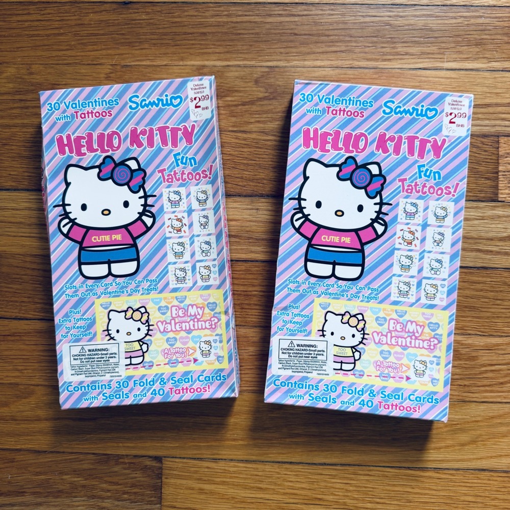 Hello Kitty Sanrio Vintage 2004 Valentines Cards Tattoos 2pk. 30ct. Boxes Sealed